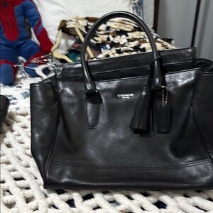 Coach Black Leather Satchel with Tassel